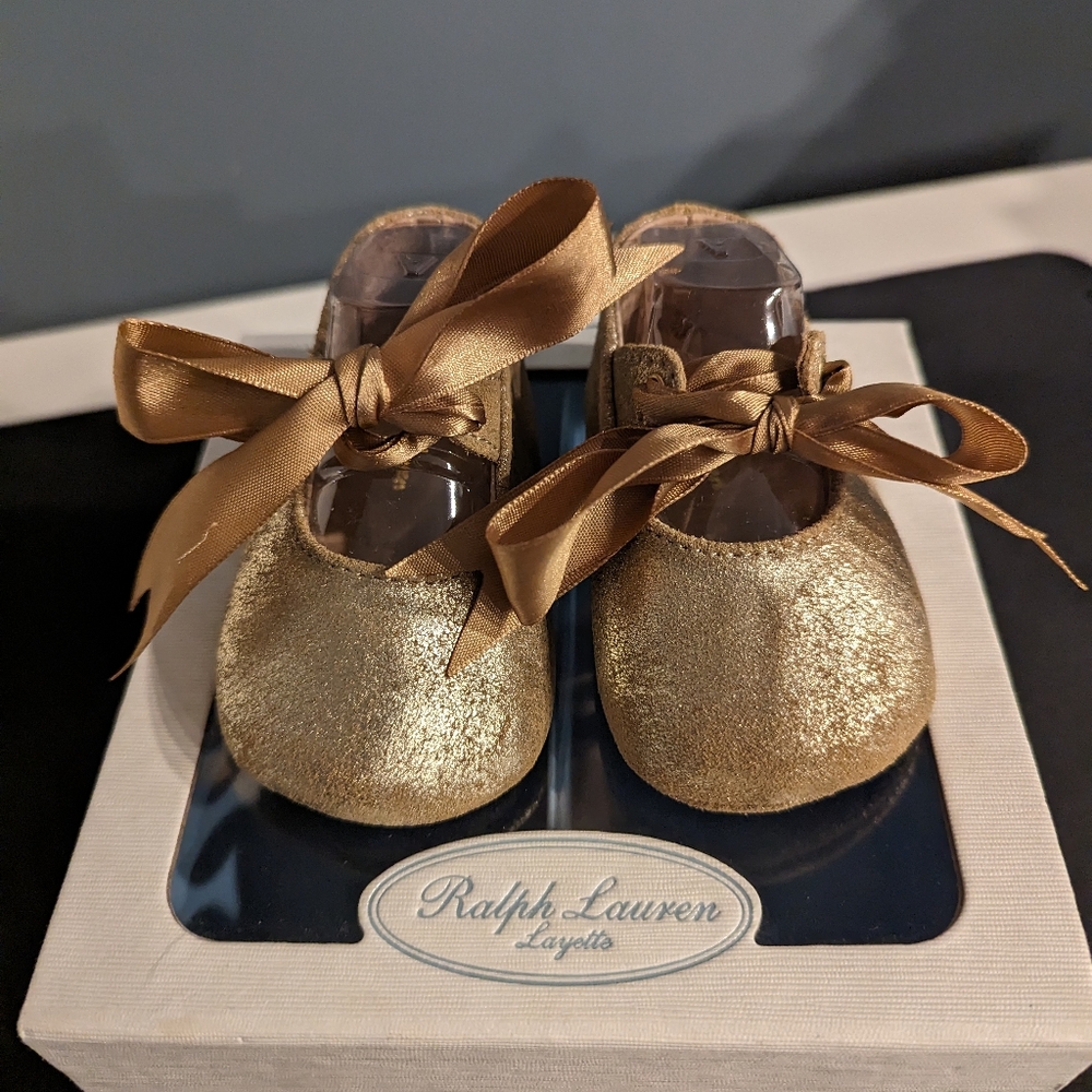 Ralph Lauren Briley Gold Suede shoes